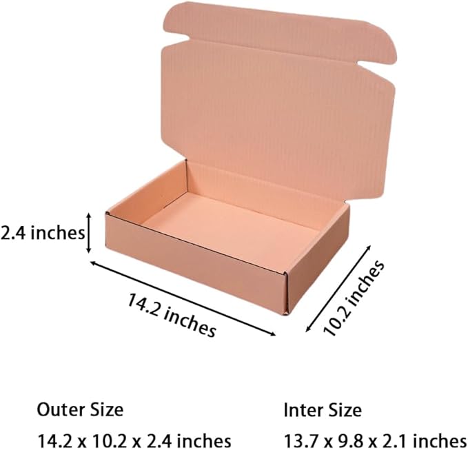 20 Pcs 14.2 x 10.2 x 2.4 inches Larger Size Shipping Boxes for Small Business Cardboard Corrugated Mailer Boxes for Shipping Packaging Holidays Craft Gifts Giving Products (Powder Pink)