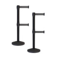 Crowd Control Warehouse CCW Series RBB-100D Set of 2 Stanchion Retractable Belt Barriers - Sloped Base, 7.5 Foot, Dark Grey Dual Belt with Black Post - Easy Assembly