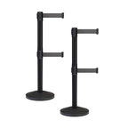 Crowd Control Warehouse CCW Series RBB-100D Set of 2 Stanchion Retractable Belt Barriers - Sloped Base, 7.5 Foot, Dark Grey Dual Belt with Black Post - Easy Assembly