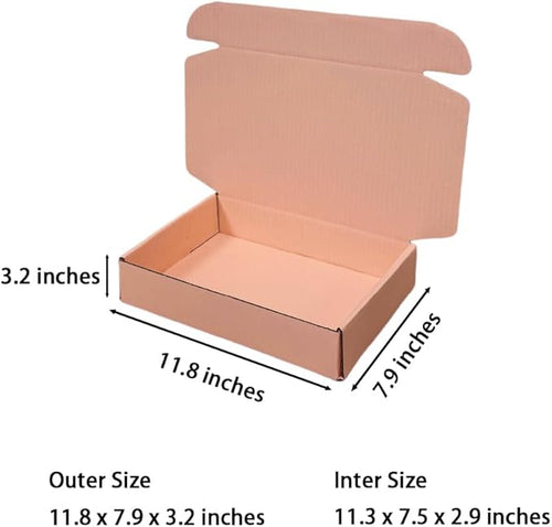 10 Pcs 11.8 x 7.9 x 3.2 inches Corrugated Cardboard Gift Boxes Recyclable Shipping Boxes for Mailing & Holidays, Wedding, Birthday, Gifts Packaging (Powder Pink, 11.8 x 7.9 x 3.2")