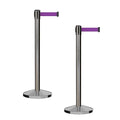 CCW Series RBB-100 - Set of 2 Stanchion Retractable Belt Barriers (9 Foot Belt, Purple Belt with Satin Stainless Steel Post)