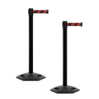 CCW Series WBB-200 Set of 2 Outdoor Safety Rubber Base Stanchion Retractable Belt Barriers - Easy to Assemble, No Tools Required (11 Foot Belt, Black and Red Diagonal Belt with Black Post)