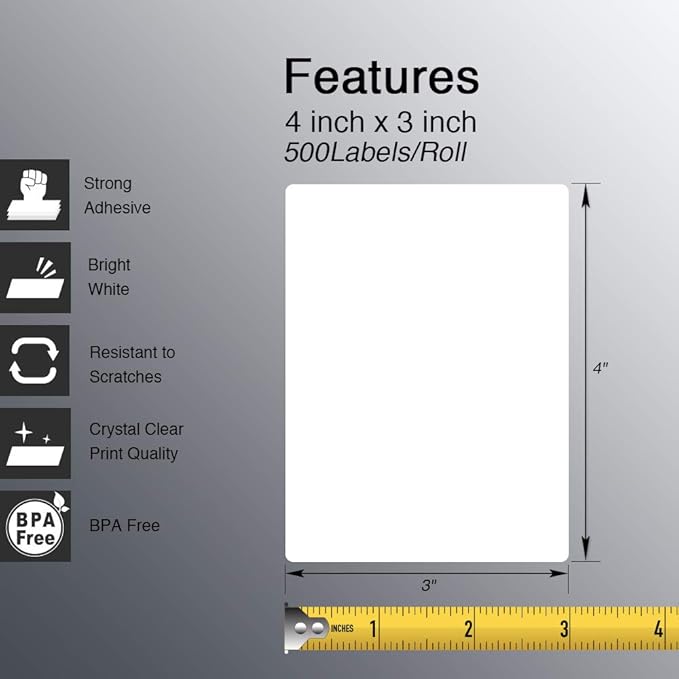 BETCKEY - 4" x 3" (102 mm x 76 mm) Shipping & Multipurpose Labels Compatible with Zebra & Rollo Label Printer,Premium Adhesive & Perforated [6 Rolls, 3000 Labels]