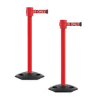 Montour Line MSR760 Set of 2 Retractable Belt Barrier Stanchion, Rubber Base, Red Post (35 ft RED with "Authorized Access ONLY" White Letters Belt)