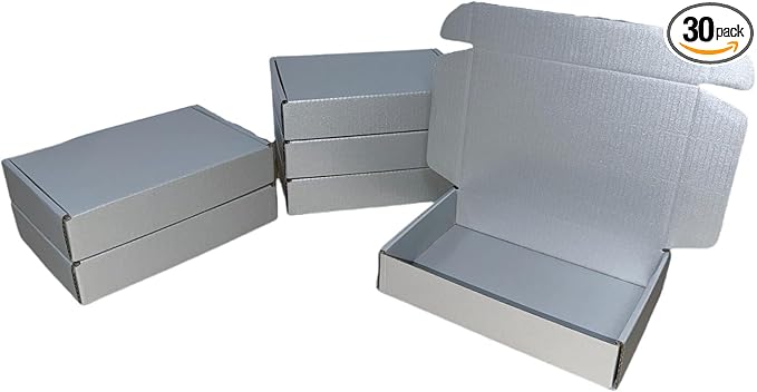 30 Pcs 9.8 x 7.9 x 2.8 inches Shipping Boxes for Small Business Cardboard Corrugated Mailer Boxes for Shipping Packaging Holidays Craft Gifts Giving Products (Silver, 9.8 x 7.9 x 2.8")