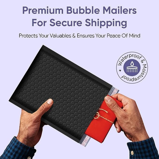Black 14.25x20 Inch Poly Bubble Mailers #7 | Self Seal Large Padded Envelopes | Air Cushioned Bubble Mailer | Usable Size 14.25x19 Inch | Waterproof Lightweight Mailing Shipping Bags | 50 Pack Bulk