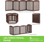 SPIRICH 120" Extra Wide 28" Tall Dog Gate Indoor, Dog Gates for Doorways, Stairs, The House, Wooden Freestanding Foldable Pet Gate, Step Over Puppy Safety Fence, 5 Panels, Brown