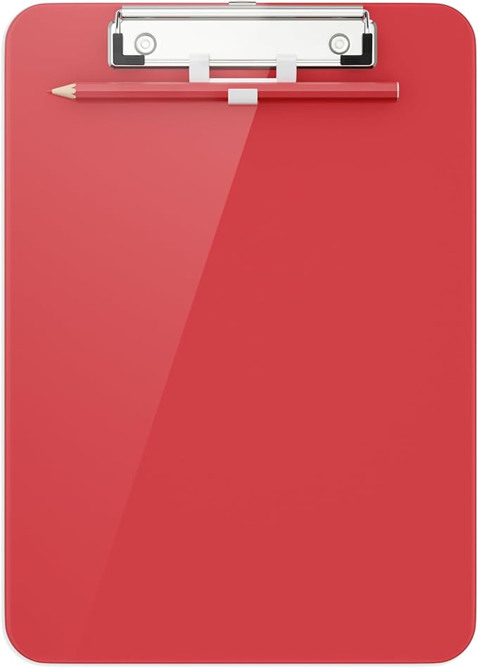 Hongri Plastic Clipboard with Pen Holder, Red 8.5x11 Letter Size Clip Board for Classroom, Office, Students, Nurses and Women, Low Profile Clip, Size 12.5 x 9 in