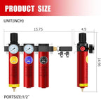 NANPU Z Series 3-Stage Air Filtration System - Sintered, Fine, & Charcoal Filters, 1/2" NPT Inlet, 1/4" NPT Outlet Module, 0-230 psi Gauge, 127 CFM @ 6 bar, Metal Housing, Heat Resistant to 248°F