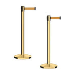 CCW Series RBB-100 - Set of 2 Stanchion Retractable Belt Barriers (7.5 Foot Belt, Brown Belt with Polished Brass Post)