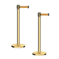CCW Series RBB-100 - Set of 2 Stanchion Retractable Belt Barriers (9 Foot Belt, Brown Belt with Polished Brass Post)