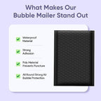 Black 7.25x12 Inch Poly Bubble Mailers #1 | Self Seal Padded Envelopes | Air Cushioned Bubble Mailer | Usable Size 7.25x11 Inch | 100 Pack Bulk | Waterproof | Lightweight Mailing Shipping Bags