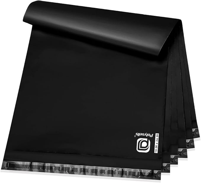 POLYSELLS 50 pcs 19x24 Inches Black Poly Mailers Shipping Envelopes, Strong Adhesive Sealing, Waterproof, and Tear-resistant Postal Mailing Bags for Clothing, Books, and Accessories