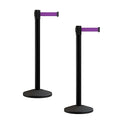 Crowd Control Warehouse CCW Series RBB-100 - Set of 2 Stanchion Retractable Belt Barriers - 7.5 Foot, Purple Belt with Black Post - Easy Assembly