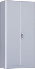 SUNCROWN 72" Metal Storage Cabinet - Heavy-Duty Metal Garage Cabinet with 4 Adjustable Shelves & 2 Doors for Tools, Office, Home, Workshop,Cement Grey