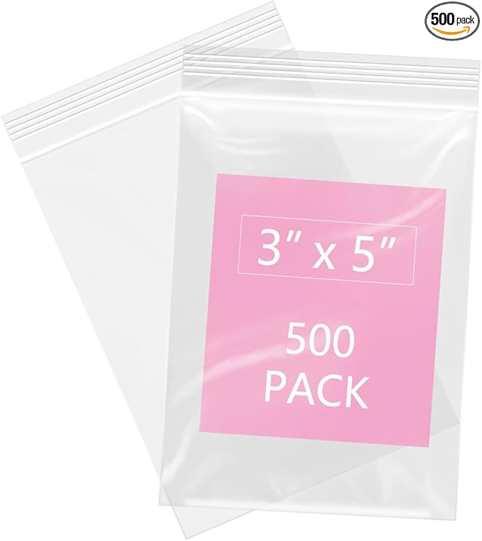 iMailer - 500 Pcs- 3" x 5" Clear Small Zip Bag - Reclosable Zip Plastic Poly Bags 2 Mil with Resealable Lock Seal Zipper for Photo, Jewelry, Bakery, Treats, Party Favors