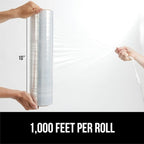 GORILLA GRIP 500% Stretch Film Heavy Duty Plastic, 2 Pack 1000ft Shrink Wrap Rolls 10" Puncture Resistant, Industrial Strength for Pallet Storing, Wrapping, Moving, Packing Furniture Protection Clear
