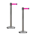 CCW Series RBB-100 - Set of 2 Stanchion Retractable Belt Barriers (7.5 Foot Belt, Fluorescent Pink Belt with Satin Stainless Steel Post)