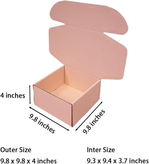 10 Pcs 9.8 x 9.8 x 4 inches Large Size Corrugated Cardboard Gift Boxes Recyclable Shipping Boxes for Mailing & Holidays, Wedding, Birthday, Gifts Packaging (Powder Pink, 9.8 x 9.8 x 4")
