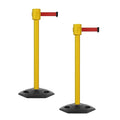 Montour Line MSR760 Set of 2 Retractable Belt Barrier Stanchion, Rubber Base, Yellow Post (35 ft Red Belt)