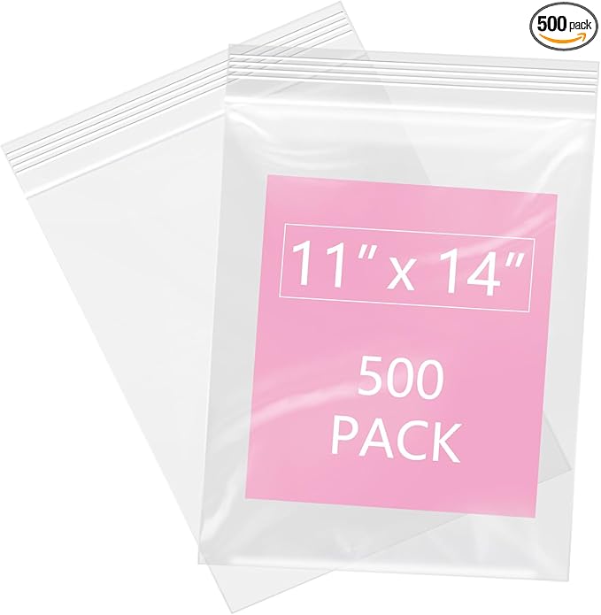 iMailer - 500 Pcs- 11" x 14" Reclosable Plastic Zip Poly Bags- Clear Zip Bag for Prints, Photos, Documents, Clothing, T-Shirt