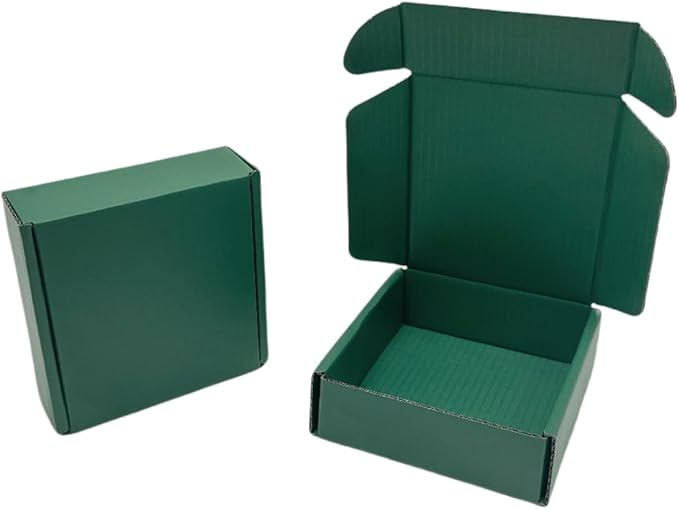 15 Pcs 6 x 6 x 2 inches Corrugated Cardboard Gift Boxes Recyclable Shipping Boxes for Mailing & Holidays, Wedding, Birthday, Gifts Packaging (Hunter Green, 6 x 6 x 2")