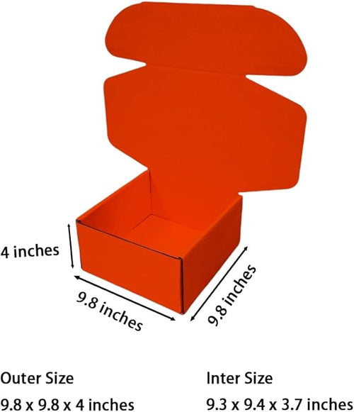 10 Pcs 9.8 x 9.8 x 4 inches Large Size Corrugated Cardboard Gift Boxes Recyclable Shipping Boxes for Mailing & Holidays, Wedding, Birthday, Gifts Packaging (Orange Red, 9.8 x 9.8 x 4")