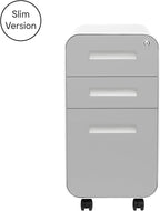 Laura Davidson Furniture Stockpile Slim 3-Drawer Mobile File Cabinet with Lock - Under Desk Metal Filing Cabinet, Legal/Letter File Folders, Wheels & Stationary Feet, Assembled, Light Grey Faceplate