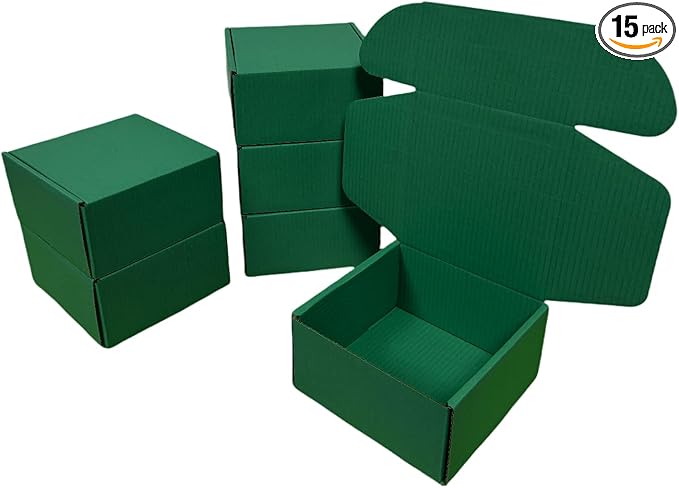 15 Pcs 6 x 6 x 3 inches Corrugated Cardboard Gift Boxes Recyclable Shipping Boxes for Mailing & Holidays, Wedding, Birthday, Gifts Packaging (Hunter Green, 6 x 6 x 3")