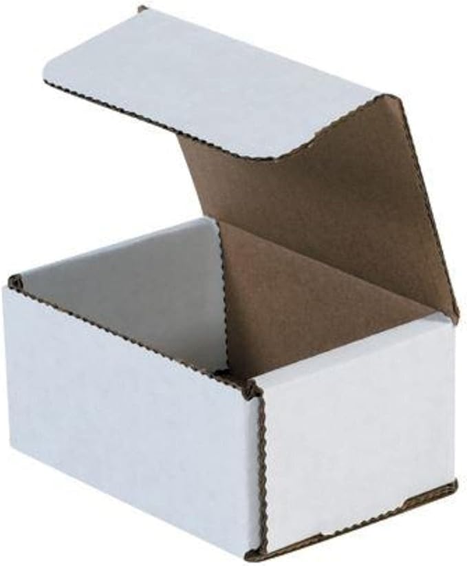 Secure Seal Shipping Boxes - 4x3x2" Mailers - White Foldable Corrugated Cardboard Packaging for Mailing, Moving, Storage, and Organizing - Strong Lightweight Foldable (Bulk 50 Pack)