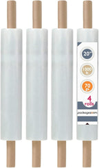 PackageZoom 20 inch x 1000 Feet Stretch Wrap with Handle, Clear Stretch Film, 4 Rolls