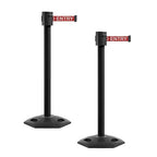 Montour Line MSR760 Set of 2 Retractable Belt Barrier Stanchion, Rubber Base, Black Powder Coated Post (35 ft RED with"NO Entry" White Letters Belt)