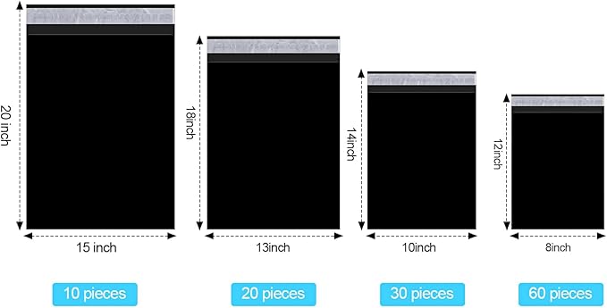 Outus 120 Pcs Poly Mailer Envelope 4 Sizes Shipping Bags Self Adhesive Clasp Envelope Self Adhesive Tear Proof Mailing Covers(8 x 12 In, 10 x 14 In, 13 x 18 In, 15 x 20 in,Black)