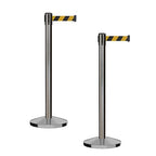 CCW Series RBB-100 - Set of 2 Stanchion Retractable Belt Barriers (9 Foot Belt, Black and Yellow Diagonal Belt with Satin Stainless Steel Post)