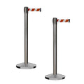 CCW Series RBB-100 - Set of 2 Stanchion Retractable Belt Barriers (11 Foot Belt, Red and White Diagonal Belt with Satin Stainless Steel Post)