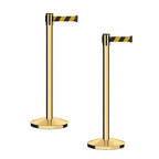 CCW Series RBB-100 - Set of 2 Stanchion Retractable Belt Barriers (7.5 Foot Belt, Black and Yellow Diagonal Belt with Polished Brass Post)