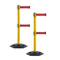 Crowd Control Warehouse CCW Set of 2 Retractable Dual Belt Stanchion Safety Barrier, Heavy-Duty Rubber Base Yellow Post, WBB-200D (7.5 Foot Belt, Red Belt)