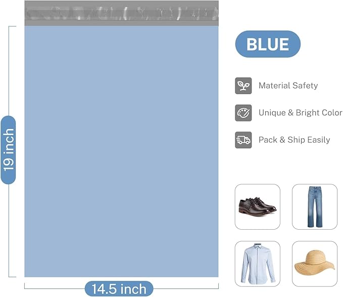 Metronic Poly Mailers 14.5x19 70,000 Pack Large Shipping Bags for Clothing Mailing Bags with Strong Self-sealing Adhesive Waterproof and Tear-Proof Shipping Bags Bulk in Blue