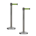 CCW Series RBB-100 - Set of 2 Stanchion Retractable Belt Barriers (7.5 Foot Belt, Olive Belt with Satin Stainless Steel Post)