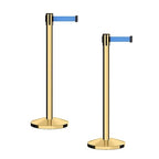 CCW Series RBB-100 - Set of 2 Stanchion Retractable Belt Barriers (9 Foot Belt, Light Blue Belt with Polished Brass Post)