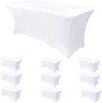 Obstal 10-Pack Stretchy Spandex Tablecloth for 6 Foot Rectangular Table - Universal Fitted Table Covers, Ideal for Weddings, Banquets & Events (White, 72" L x 30" W x 30" H)