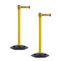 CCW Series WBB-200 Set of 2 Outdoor Safety Rubber Base Stanchion Retractable Belt Barriers - Easy to Assemble (11 Foot Belt, Yellow"Beware Open Pit" Black Letters Belt with Yellow Post)