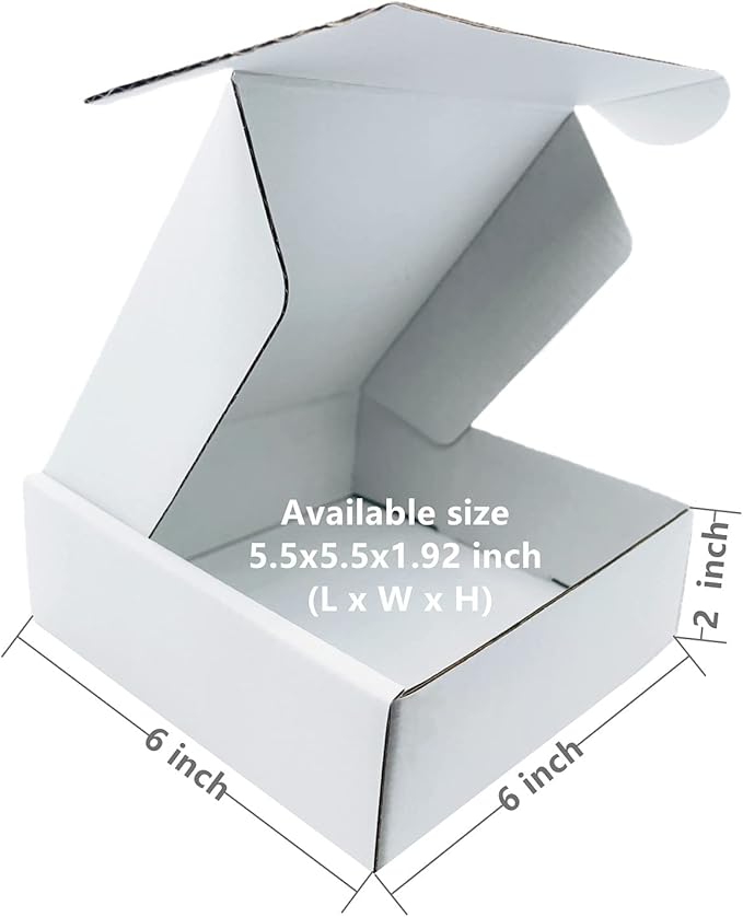 6x6x2 inch Small White Mailers Boxes Recyclable Corrugated Gift Box for Packaging Shipping Set of 10