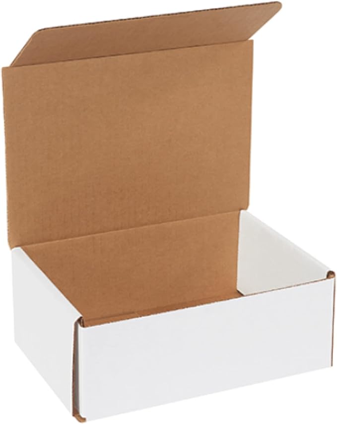 Secure Seal Shipping Boxes – 8x6x3" Mailers - White Foldable Corrugated Cardboard Packaging for Mailing, Moving, Storage, and Organizing - Strong Lightweight Foldable (100 Pack)