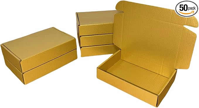 50 Pcs 11.8 x 8.5 x 2 inches Large Size Corrugated Cardboard Gift Boxes Recyclable Shipping Boxes for Packing Jewelry Ornament Gift Craft Packaging Supplier (Gold, 11.8 x 8.5 x 2")