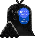 55 Gallons Black Trash Bags for Home, Kitchen and Retail - 1 Pallet of 80 Cases, 8000 Bags Total - Coreless, 38"x58", 1.3 mil thick
