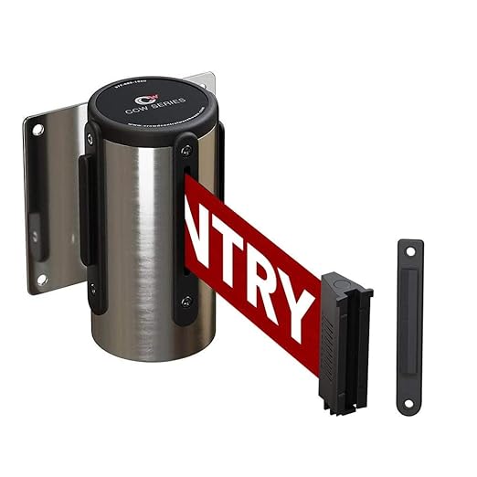 Crowd Control Warehouse - CCW Series WMB-120 Fixed Wall Mount Retractable Belt Barrier - 11 Foot, Red"NO Entry" Belt with Stainless Steel Case