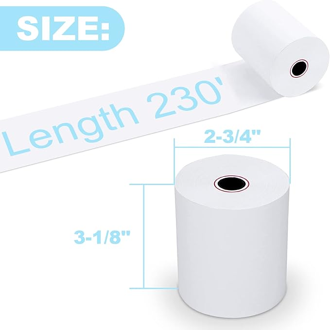 RyhamPaper 60 Rolls Thermal Receipt Paper, 3-1/8" x 230ft, White, Smooth, Biodegradable, Letter, 22lb