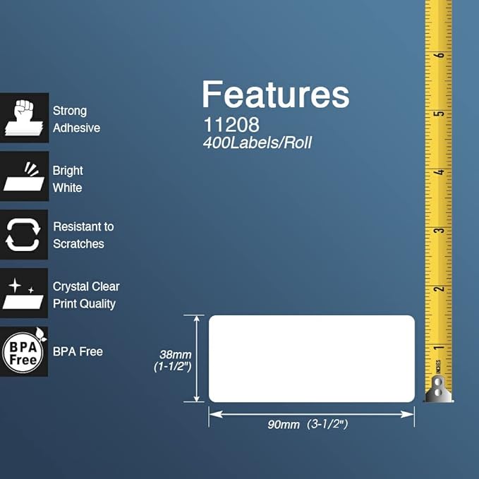 BETCKEY - Large Address Labels Replacement for Brother DK-1208 (1.4 in x 3.5 in), Compatible with Brother QL Label Printers [6 Rolls/2400 Labels, Yellow]