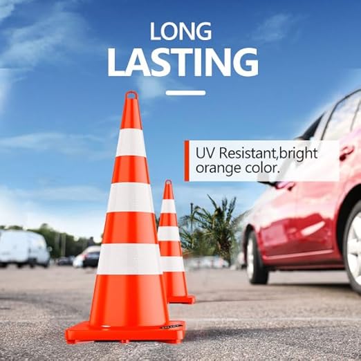 BATTIFE Traffic Safety Cones 36 Inch with Handheld, Orange Cones with Reflective Collar, Cones for Parking Lot, Sport & Driving Training, Road Safety, Construction Events (48 Cones)